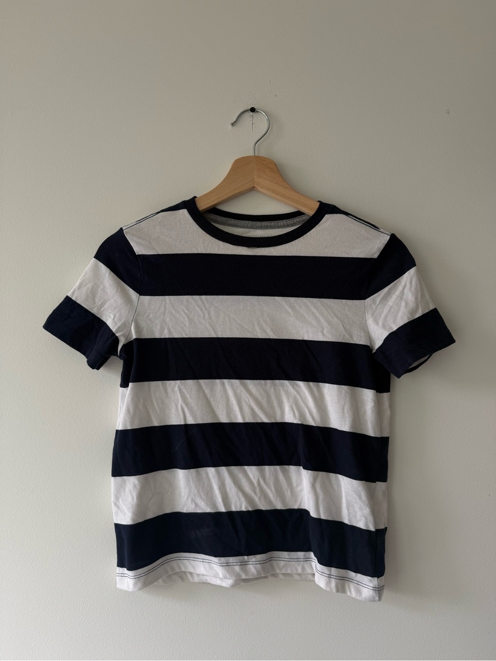 Men's Navy and White Striped Crewneck T-Shirt